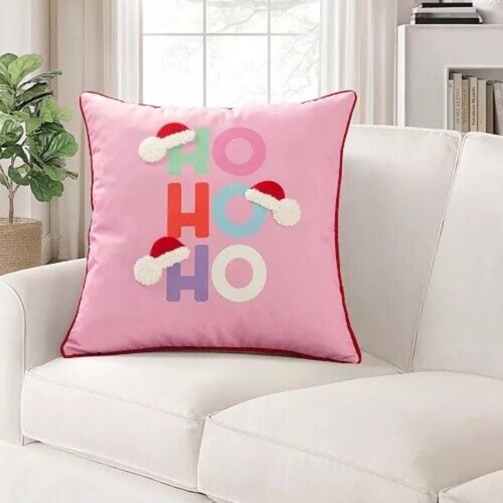 Lush Decor Ho Ho Ho Decorative Pillow, 20 X 20 - Pink